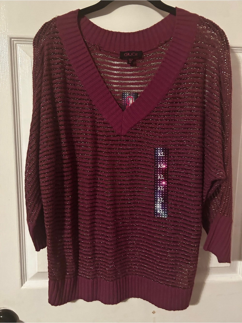 Sparkle Ribbed V-Neck Sweater - Plum - Picture 2 of 4